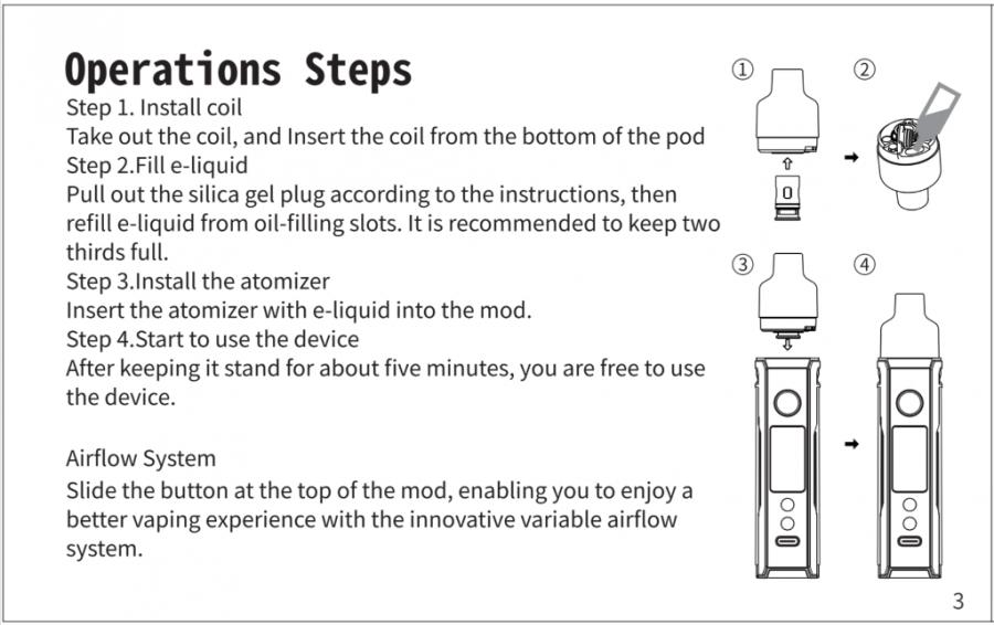 Voopoo Drag X Manual (from PDF, Page 3): Operation Steps