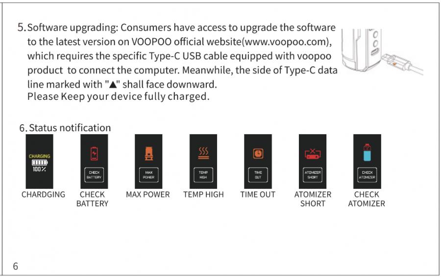 Voopoo Drag X Manual (from PDF, Page 6): Operation Instructions (Continued)